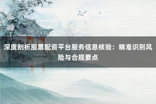 深度剖析股票配资平台服务信息核验：精准识别风险与合规要点